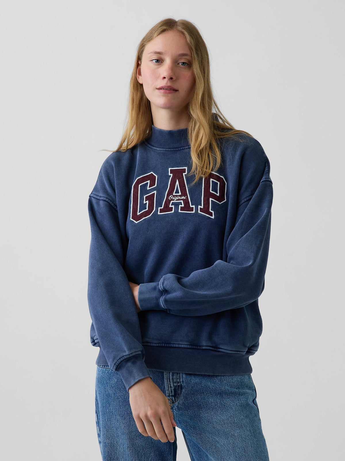 Lacivert Vintagesoft Oversized Mockneck Logo Sweatshirt