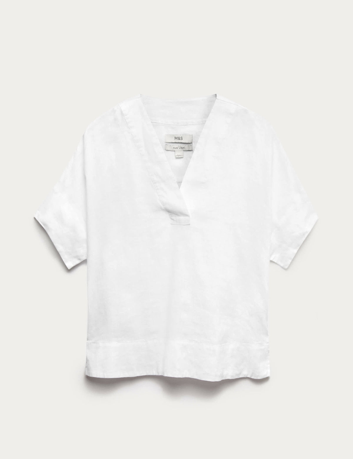 %100 Keten V Yaka Popover Bluz