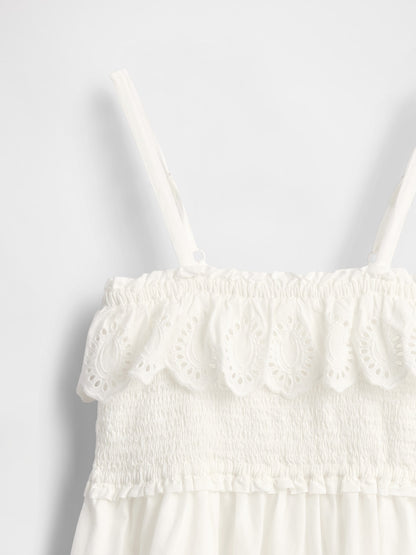 Beyaz Kids Smocked Ruffle Midi Elbise