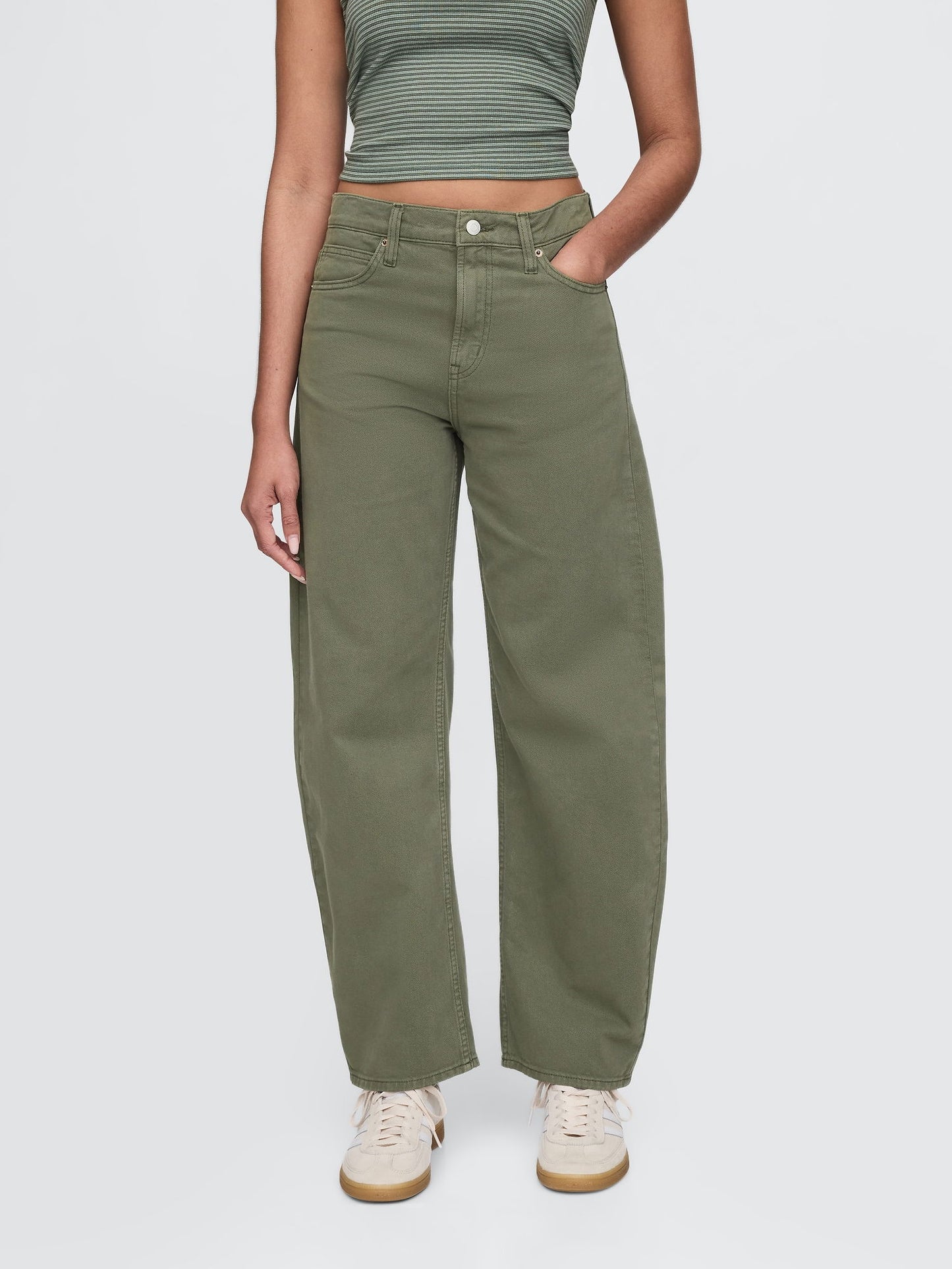 Haki High Rise Barrel Jean Pantolon