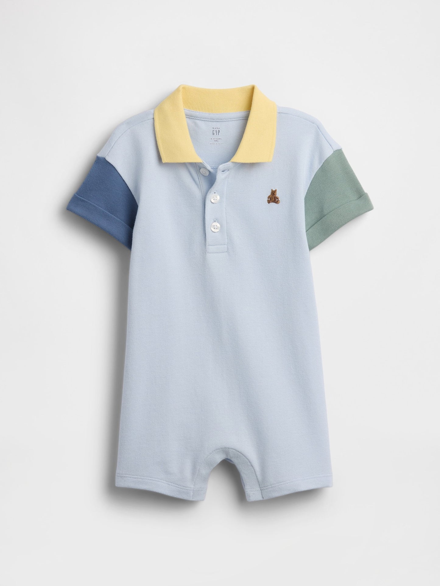 Açık Mavi Colorblock Pique Polo Şort Tulum