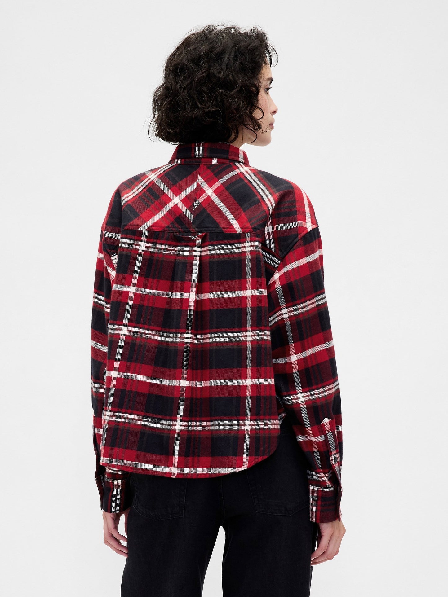 Bordo Flannel Straight-hem Crop Gömlek