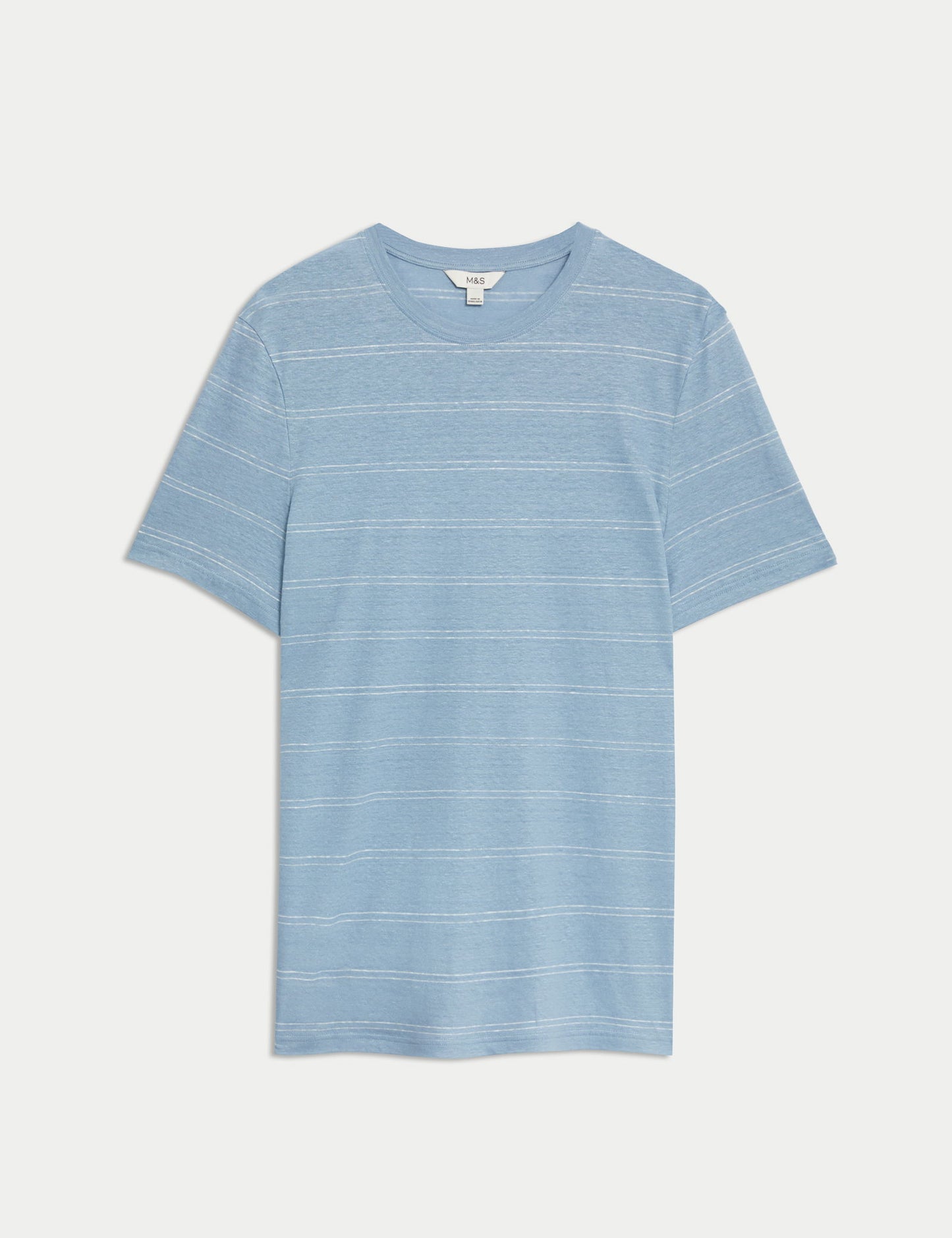 Kısa Kollu Çizgili Saf Keten T-shirt