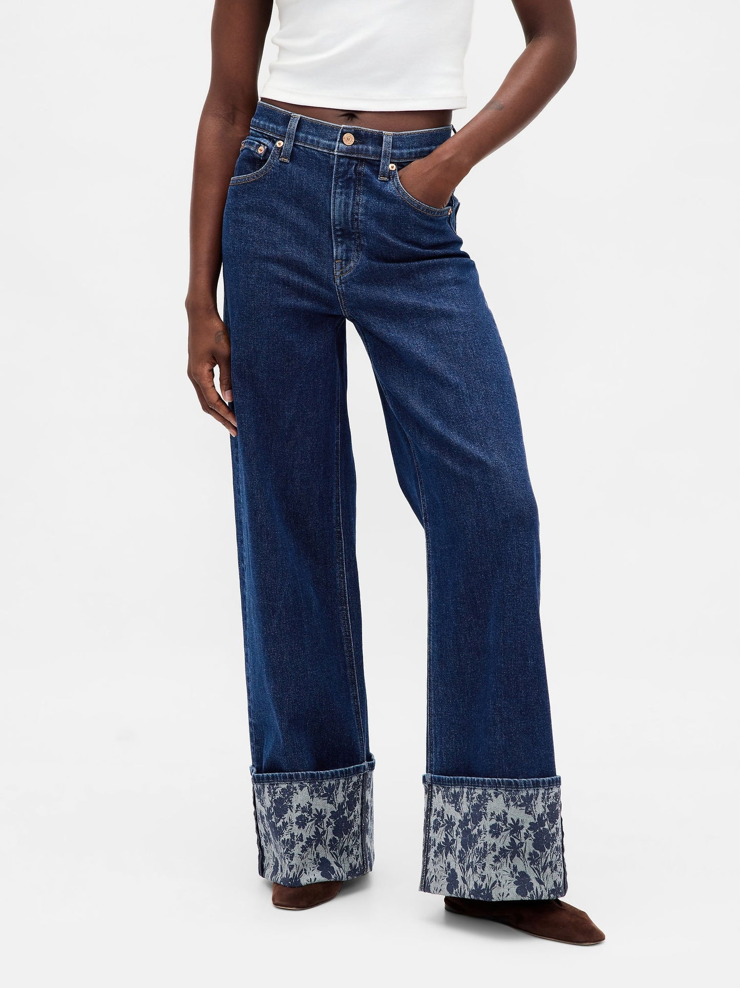 Koyu Mavi High Rise Stride Wide-leg Jean Pantolon