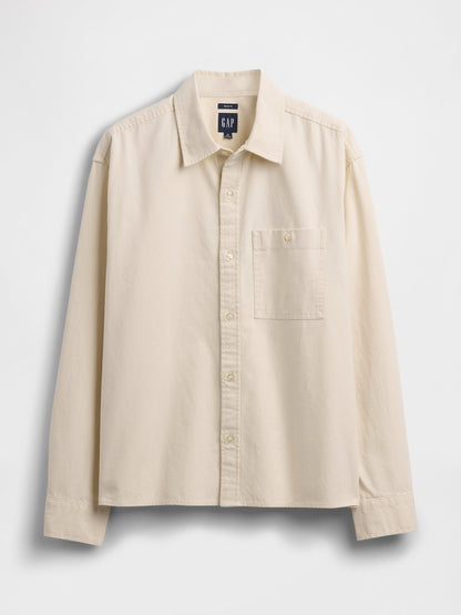 Bej Relaxed Crop Straight-hem Oxford Gömlek