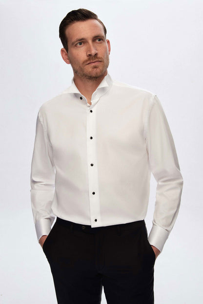 Damat Comfort Beyaz Düz %100 Pamuk Nano Care Smokin Gömlek