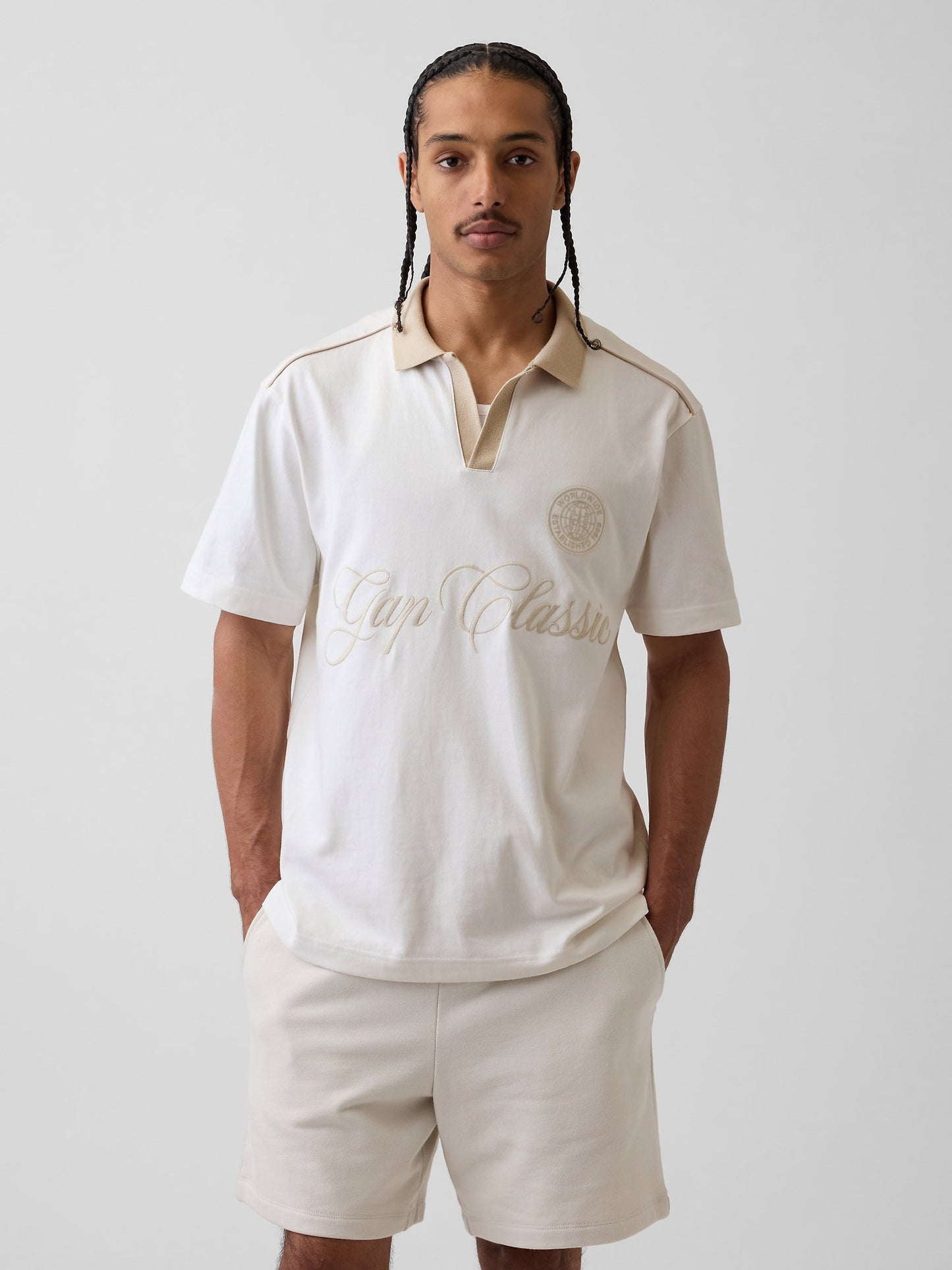 Beyaz Relaxed Gap Logo Rugby Polo T-shirt