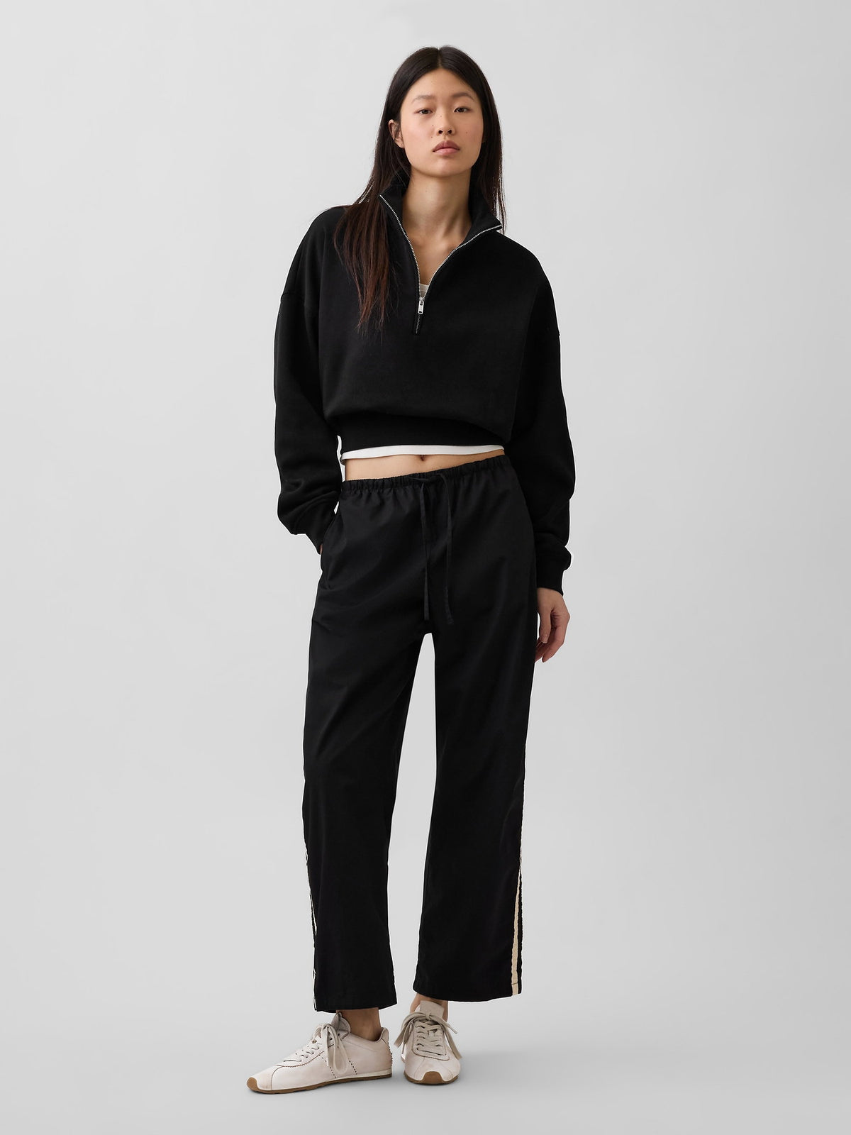 Siyah Organik Pamuk Poplin Relaxed Easy Çizgili Pantolon