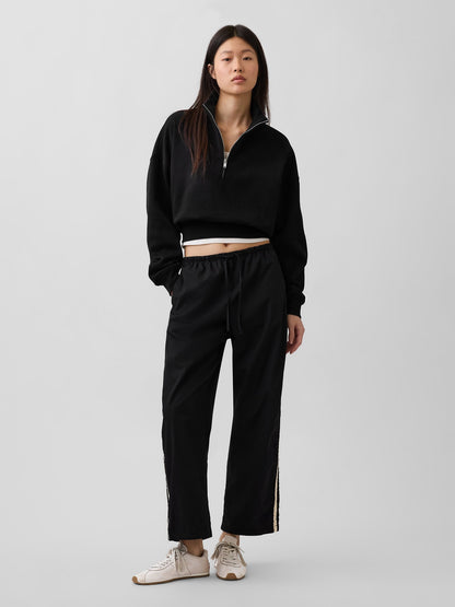 Siyah Organik Pamuk Poplin Relaxed Easy Çizgili Pantolon