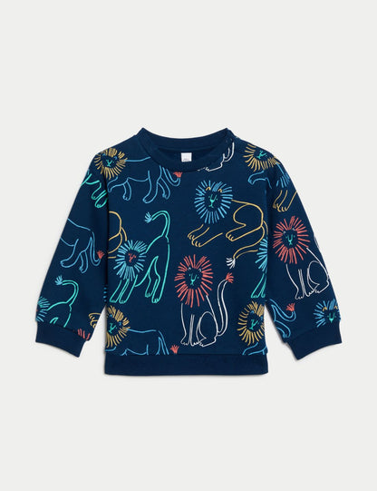 Aslan Desenli Yuvarlak Yaka Sweatshirt (0-3 Yaş)