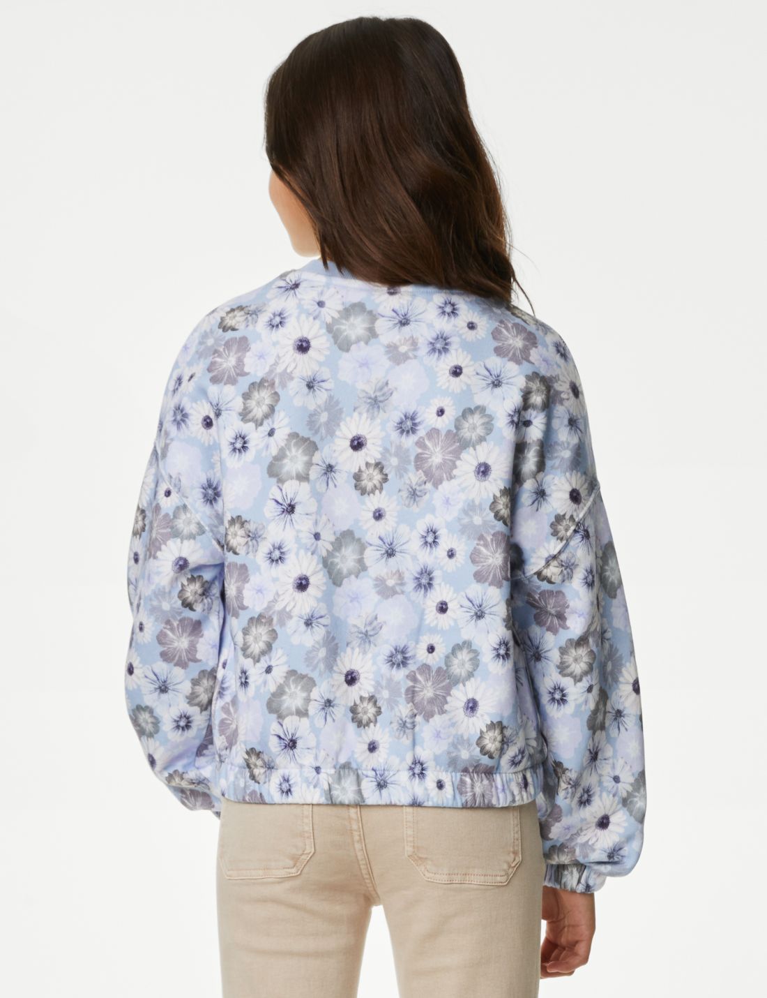 Çiçek Desenli Yuvarlak Yaka Sweatshirt (6-16 Yaş)