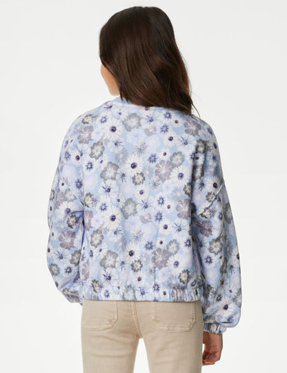Çiçek Desenli Yuvarlak Yaka Sweatshirt (6-16 Yaş)