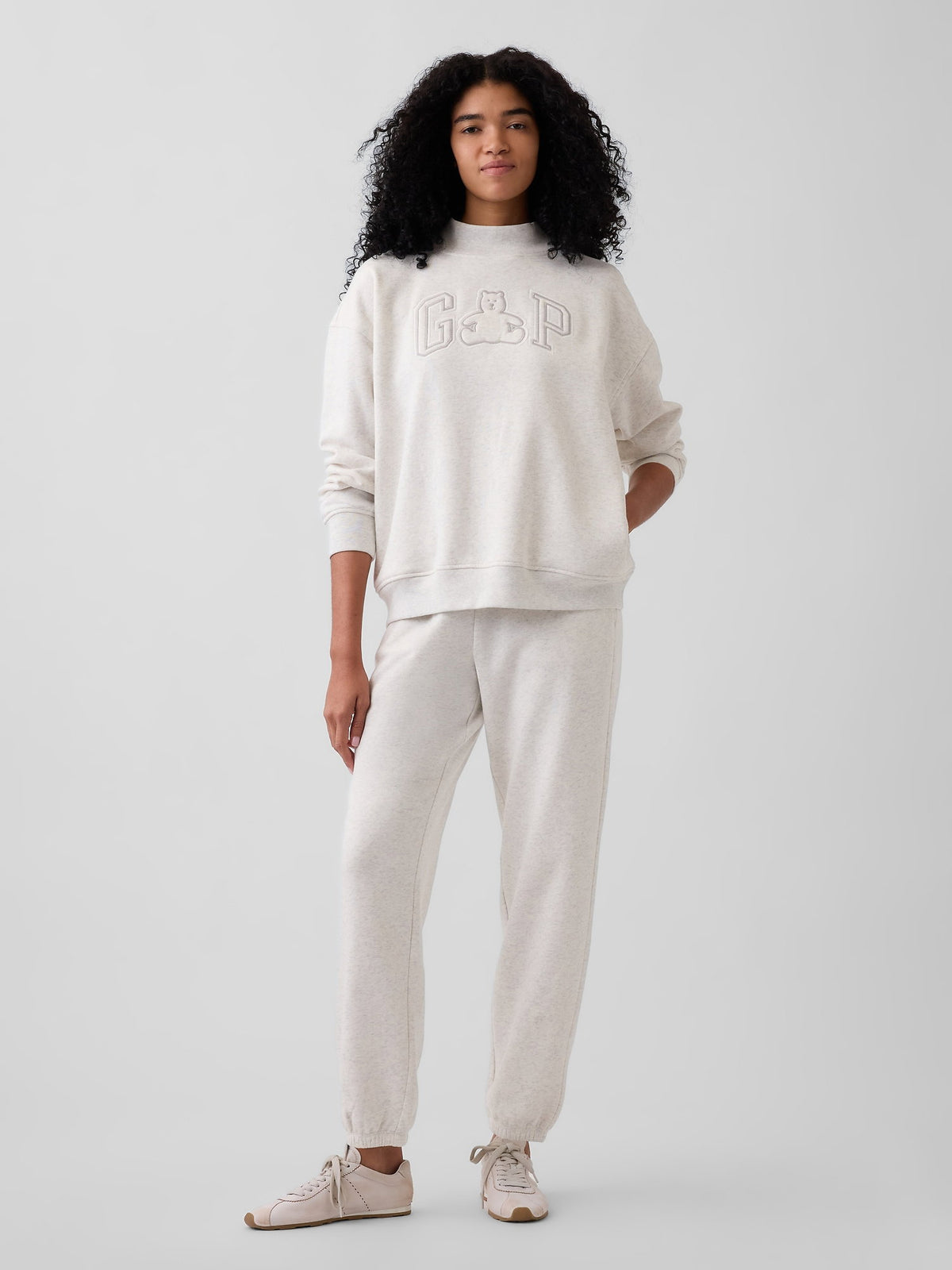 Açık Gri Vintagesoft Oversized Mockneck Logo Sweatshirt