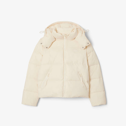 Lacoste Kadın Relaxed Fit Kapüşonlu Krem Şişme Mont