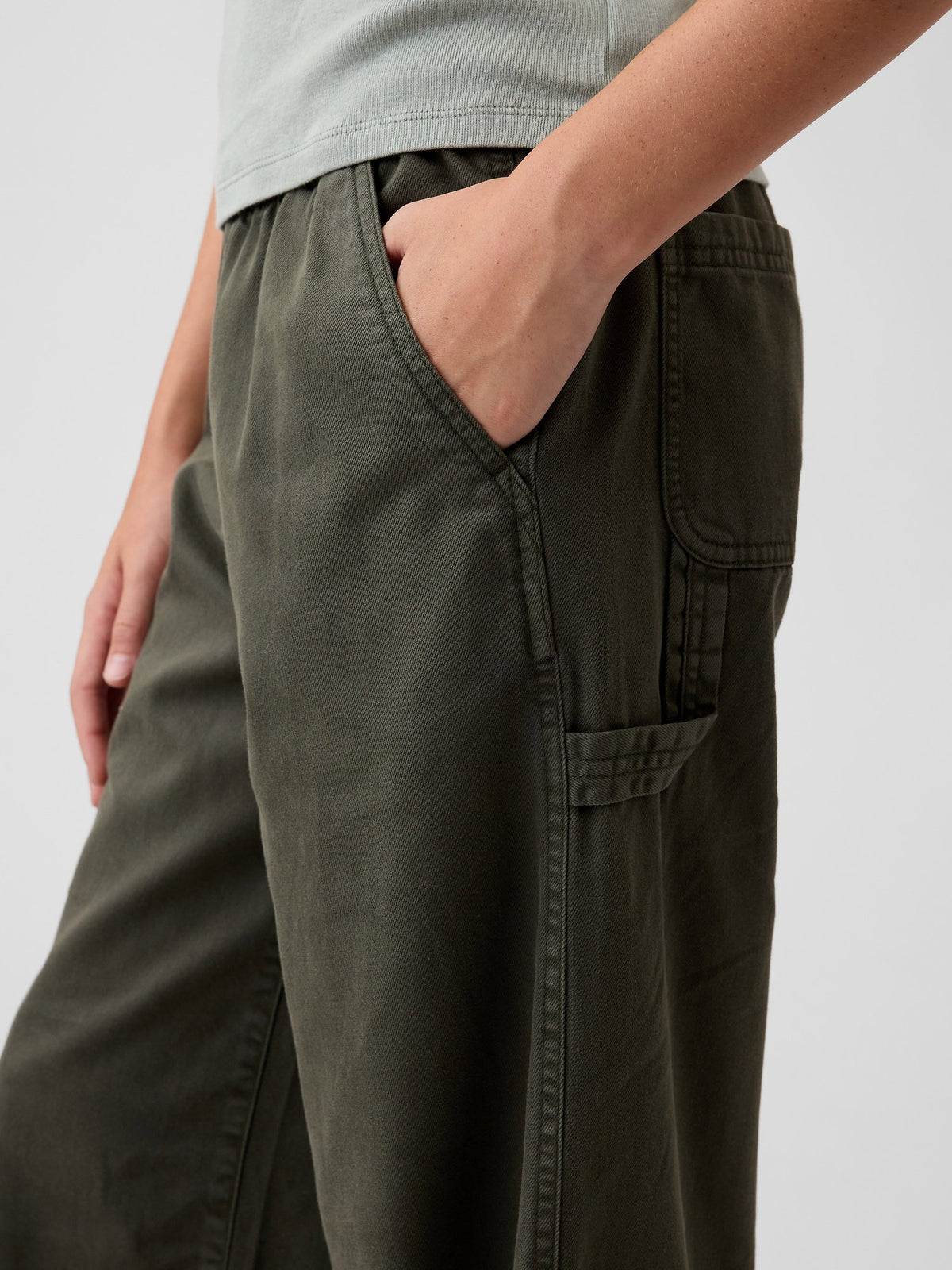Haki Easy Wide-leg Utility Pantolon