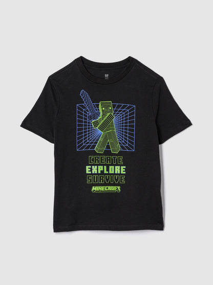 Siyah Minecraft Grafikli T-shirt