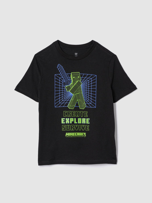 Siyah Minecraft Grafikli T-shirt