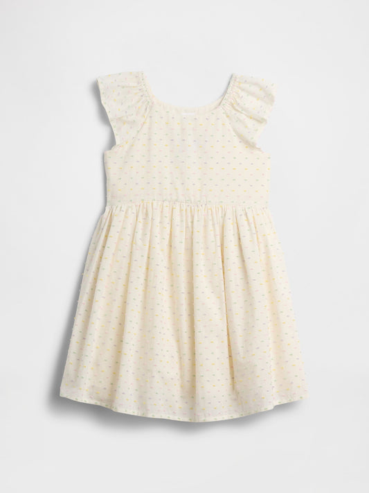 Krem Flutter Sleeve Elbise