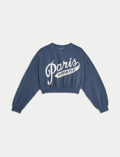 Saf Pamuklu Slogan Desenli Sweatshirt