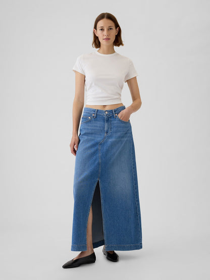 Mavi Ultrasoft Denim Midi Etek