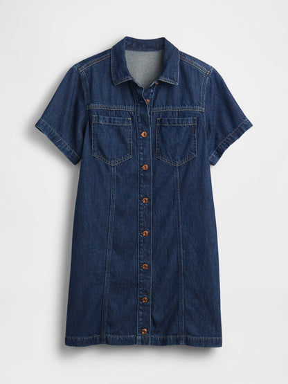Koyu Mavi Ultrasoft Denim Mini Elbise