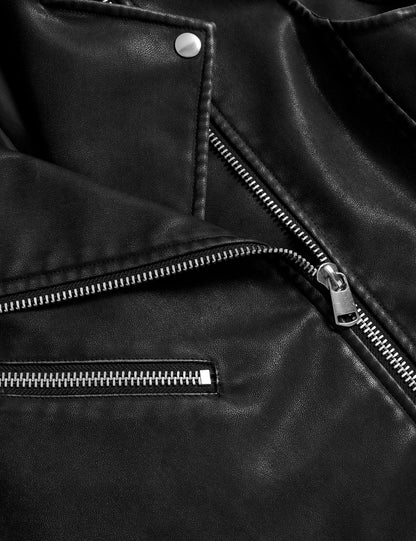 Relaxed Fit Suni Deri Biker Yelek