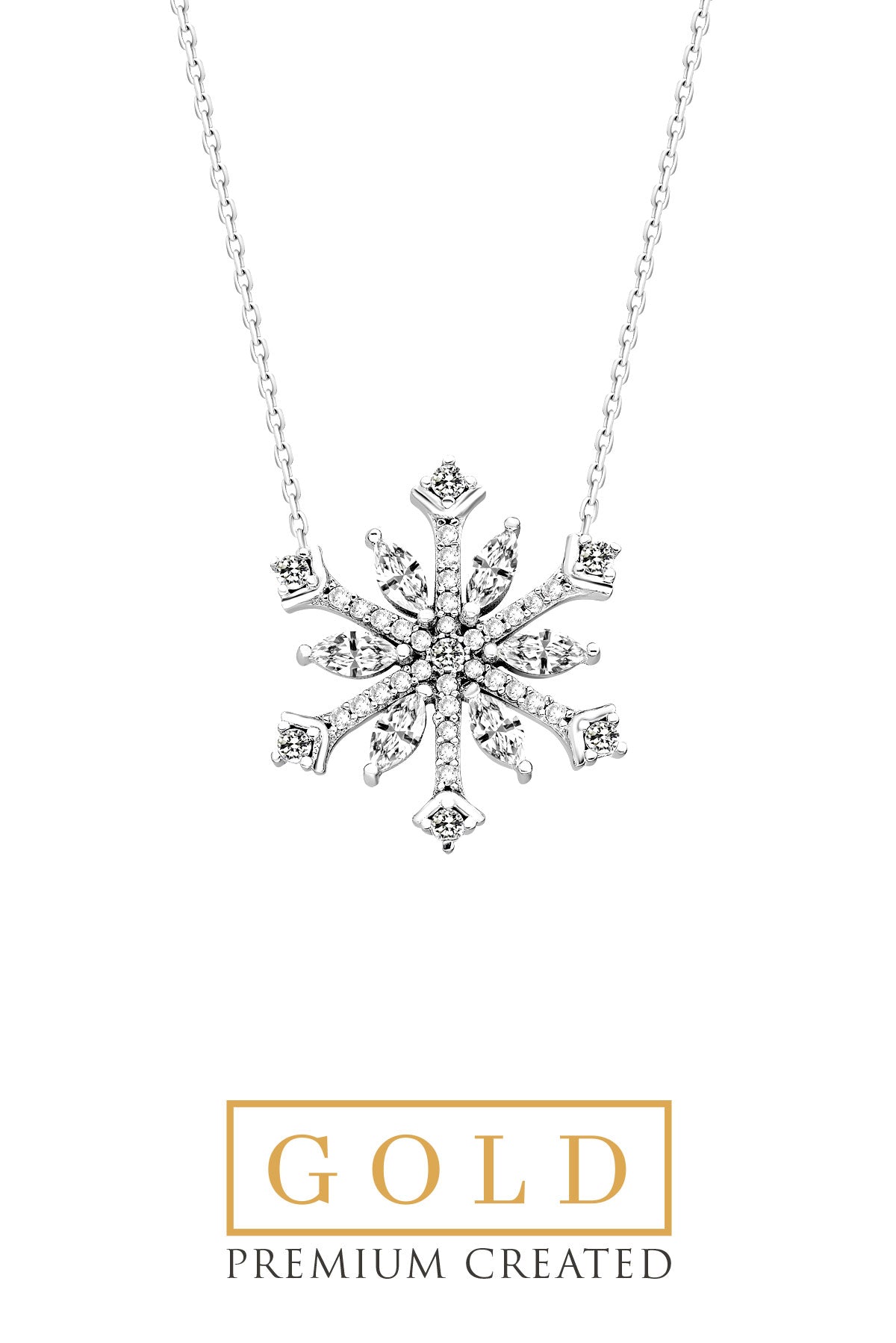 Beyaz Altın Sertifikalı Premium Created Kar Tanesi Kolye Ww02550210142