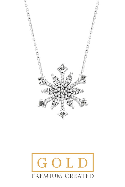Beyaz Altın Sertifikalı Premium Created Kar Tanesi Kolye Ww02550210142