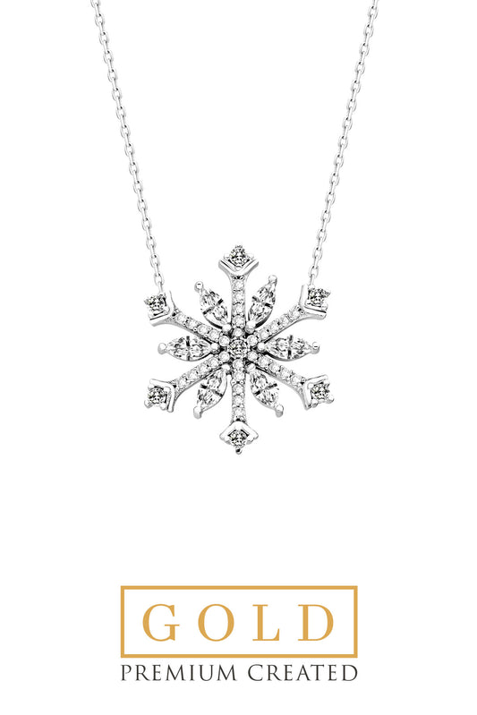 Beyaz Altın Sertifikalı Premium Created Kar Tanesi Kolye Ww02550210142
