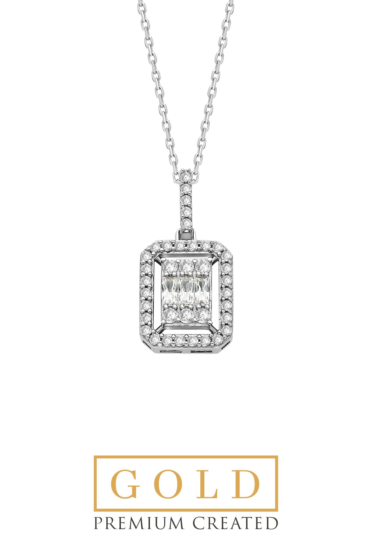 Beyaz Altın Sertifikalı Premium Created Baget Taşlı 0.29 Ct Effect Kolye Ww03300220142