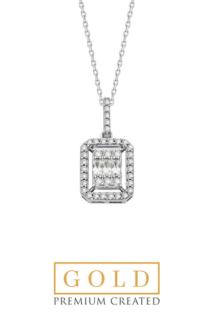 Beyaz Altın Sertifikalı Premium Created Baget Taşlı 0.29 Ct Effect Kolye Ww03300220142