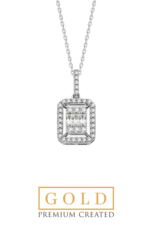 Beyaz Altın Sertifikalı Premium Created Baget Taşlı 0.29 Ct Effect Kolye Ww03300220142