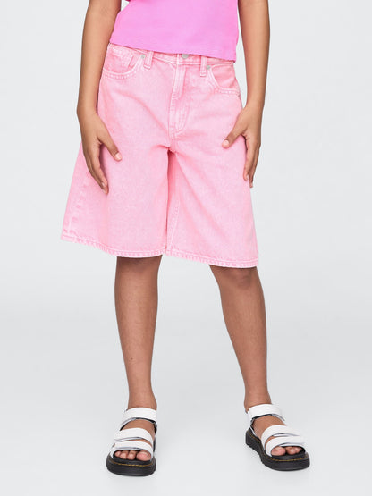 Pembe Kids Mid Rise Longline Denim Şortlar