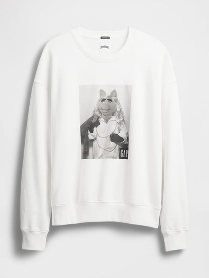 Beyaz Gap × Disney Grafikli Oversized Sweatshirt