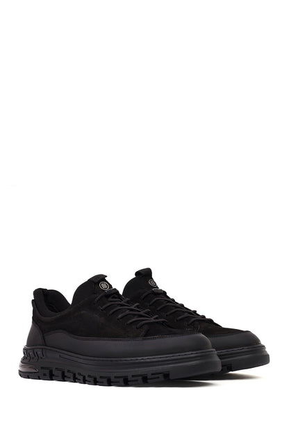 Erkek Siyah Bağcıklı Nubuk Deri Sneaker