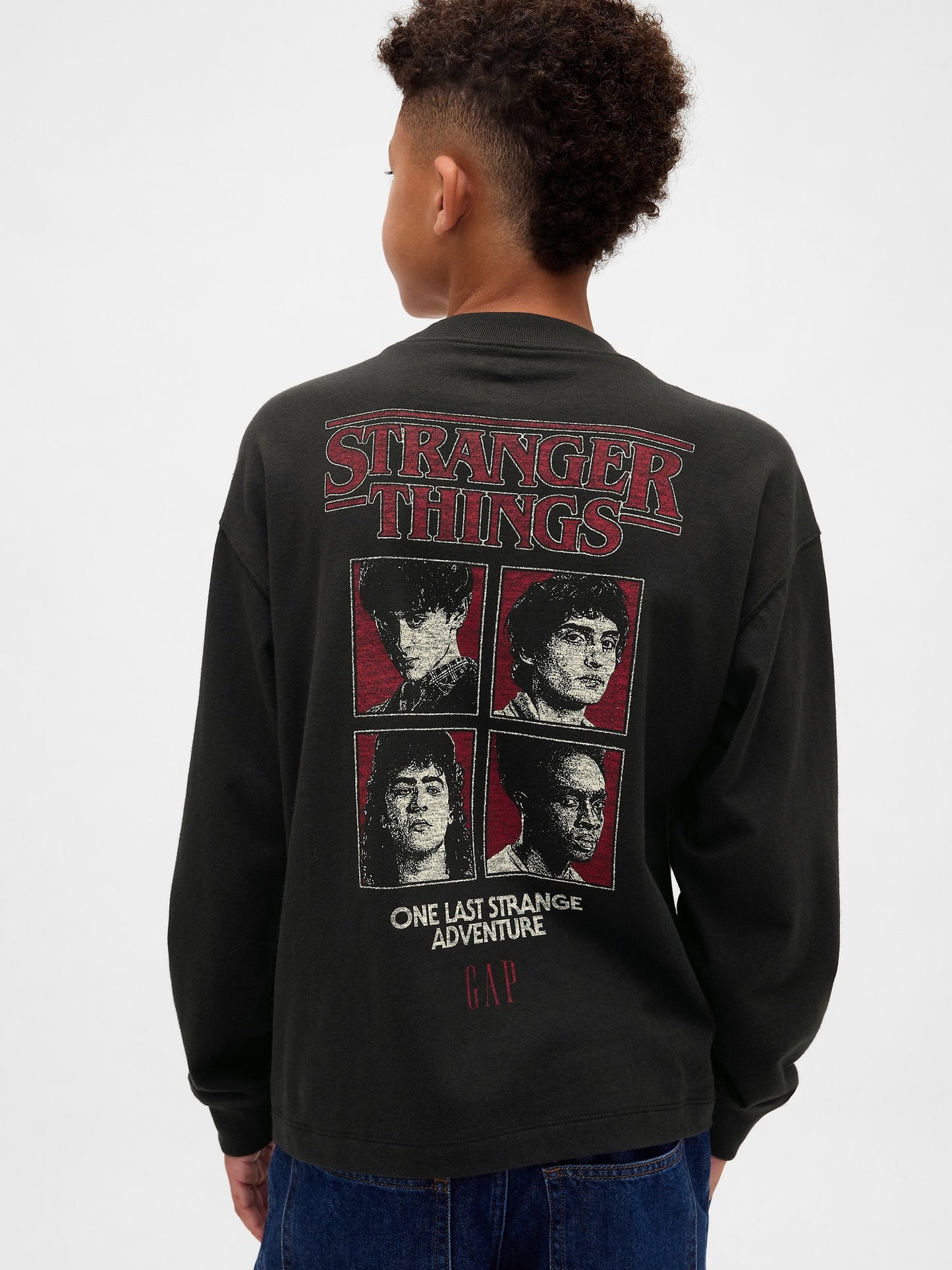 Siyah Stranger Things Grafik Baskılı T-shirt