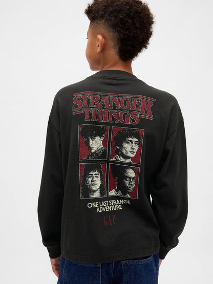 Siyah Stranger Things Grafik Baskılı T-shirt
