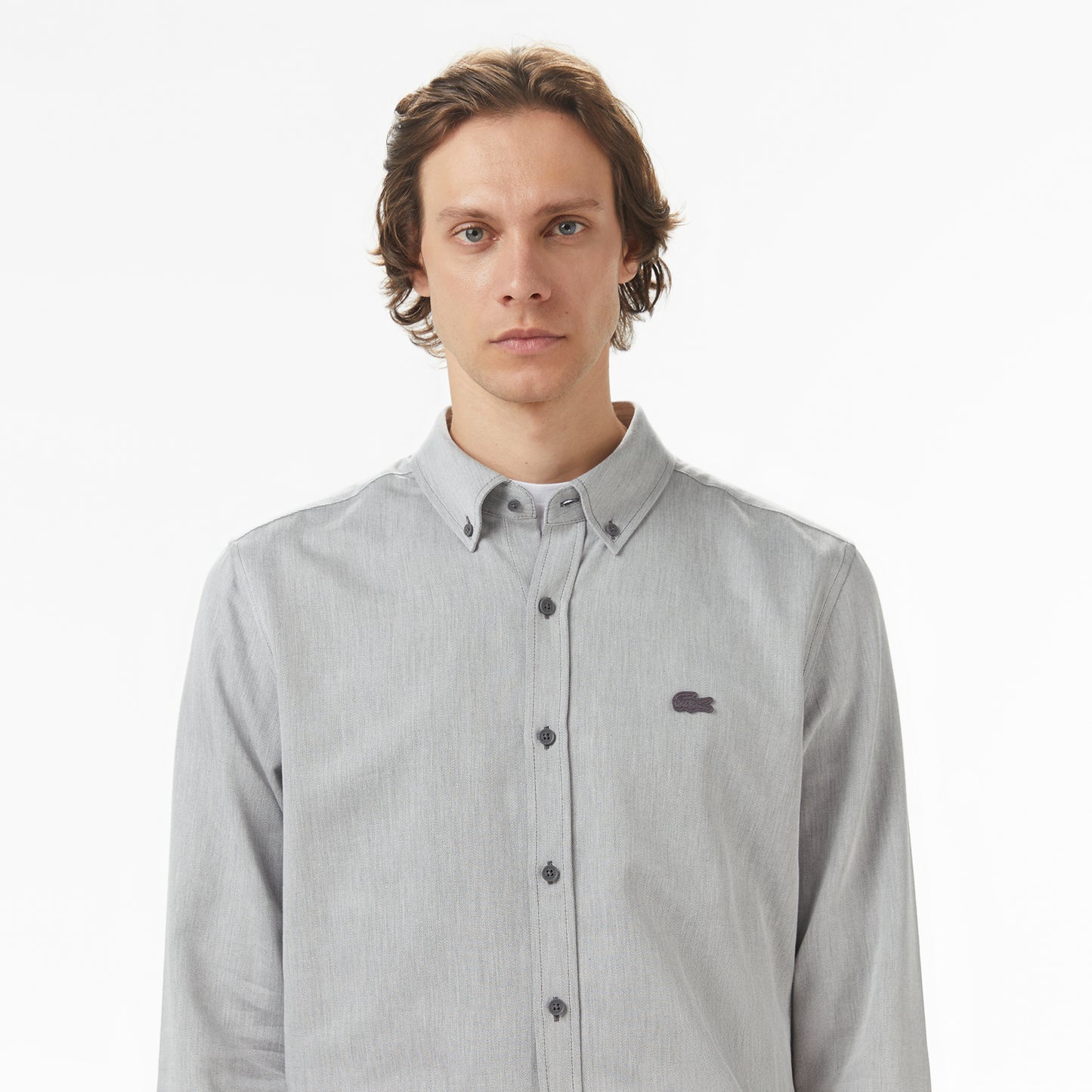 Lacoste Erkek Regular Fit Düğmeli Yaka Gri Gömlek