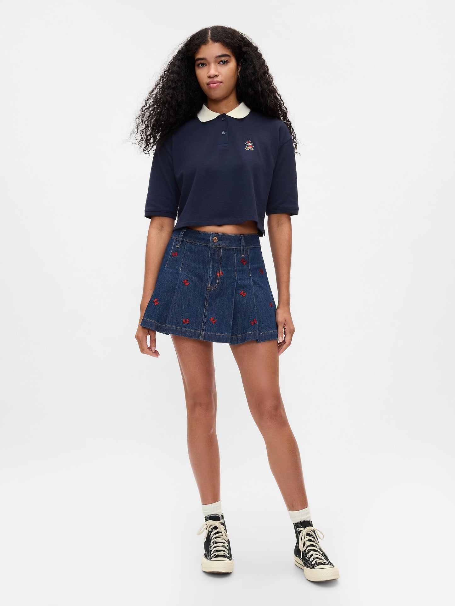 Lacivert Gap × Disney Minnie Mouse Işlemeli Mini Denim Etek