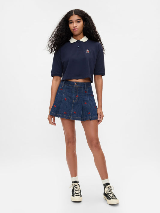Lacivert Gap × Disney Minnie Mouse Işlemeli Mini Denim Etek