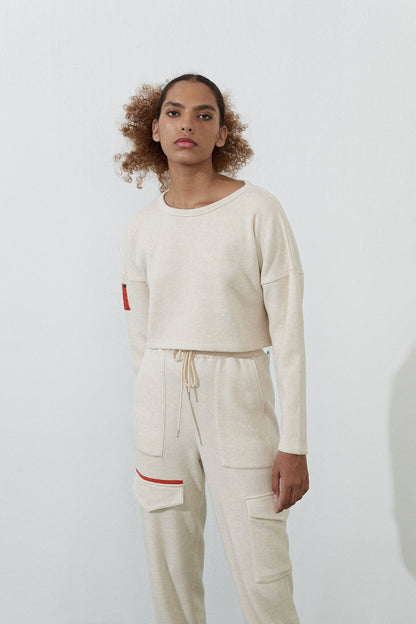 Ekru Basic Kısa Sweatshirt