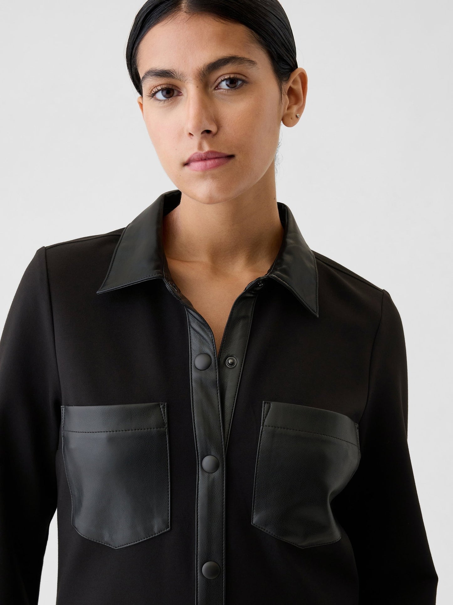 Siyah Suni Vegan Deri Shift Mini Elbise