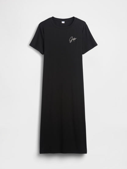Siyah Relaxed Gap Logo Cutout T-shirt Midi Elbise