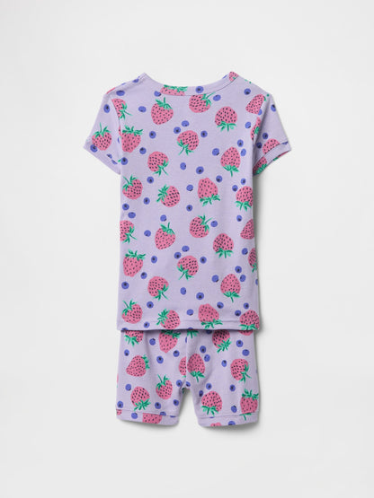 Mor Çilek Desenli Pijama Takımı