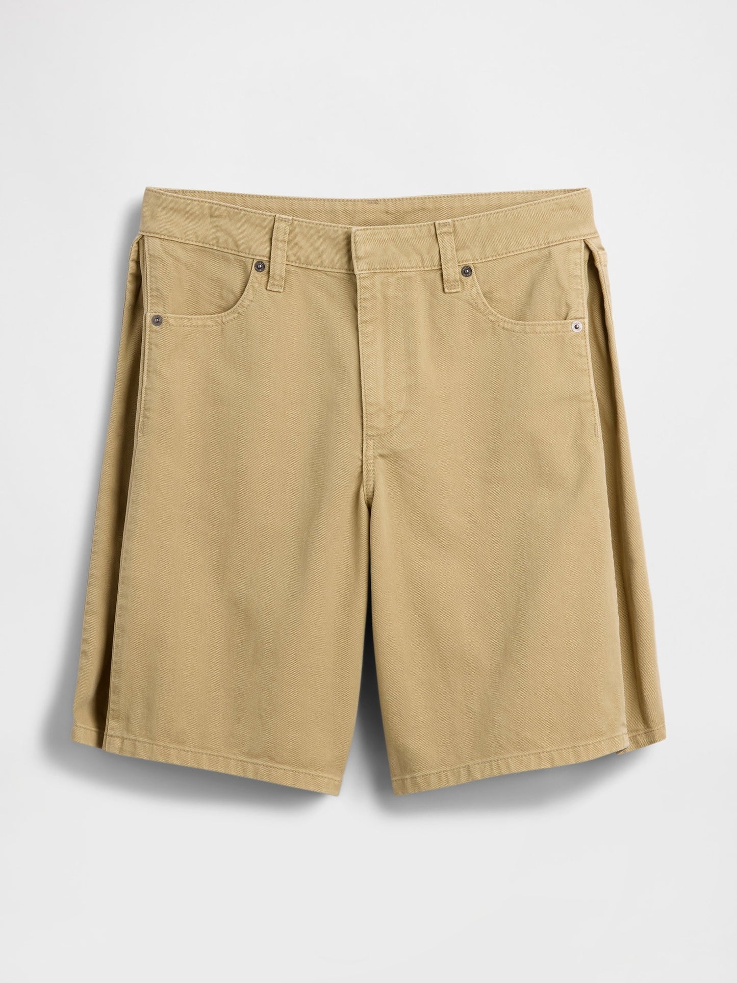 Bej Mid Rise Twill Side-pleat Şort