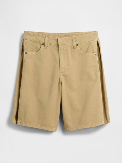 Bej Mid Rise Twill Side-pleat Şort