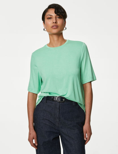 Relaxed Fit Kısa Kollu Örme T-shirt