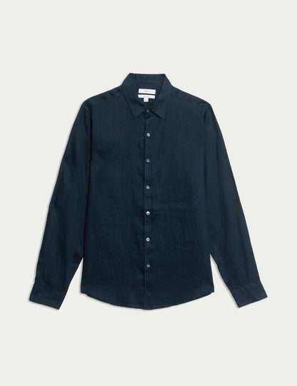 Slim Fit Keten Uzun Kollu Gömlek