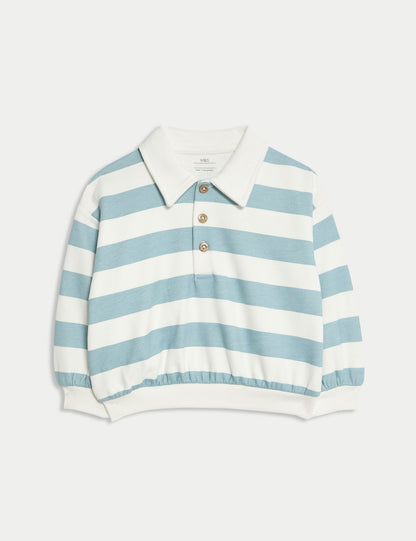 Pamuk Karışımlı Çizgili Rugby Sweatshirt