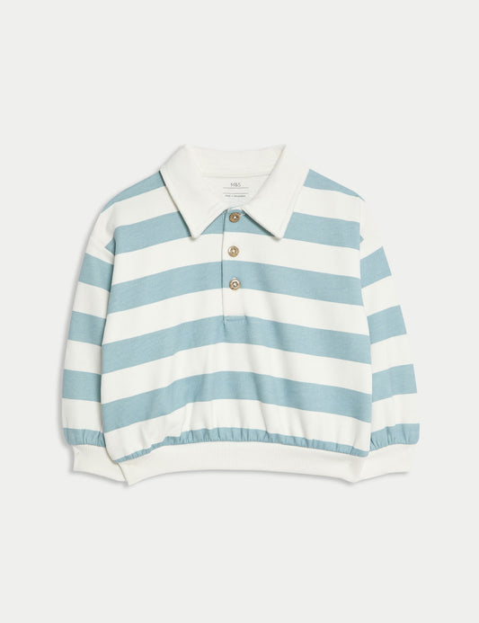 Pamuk Karışımlı Çizgili Rugby Sweatshirt